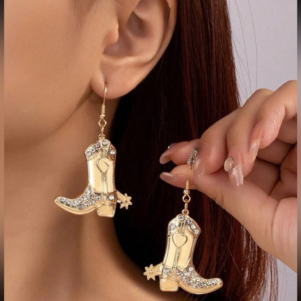 Gold Cowboy Boot Dangle Earrings - Women Jewelry Earrings